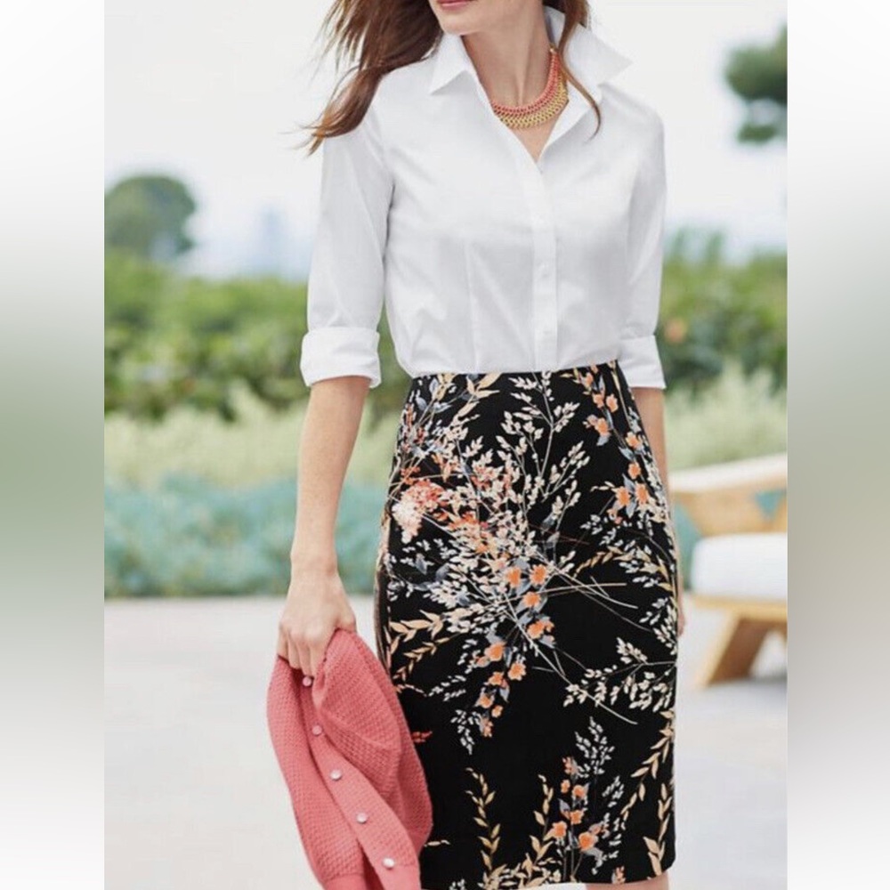 Talbots Floral Print Knee Length Pencil Skirt